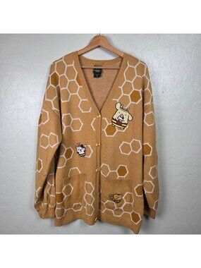 Hot Topic Sanrio Pompompurin Honeycomb Knit Cardigan Sweater Sz XL Embroidered